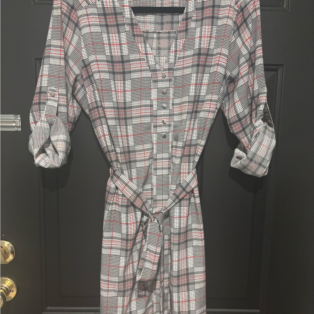 Express Plaid Button-Down Shirt Dress - Size Large